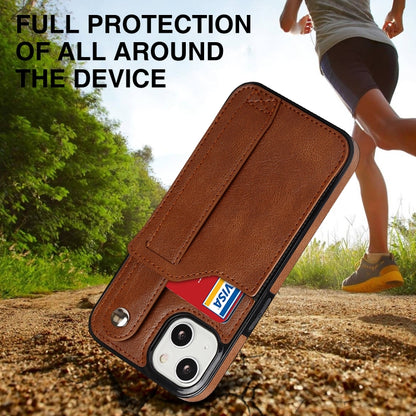 For iPhone 13 Crazy Horse Texture Shockproof TPU + PU Leather Case with Card Slot & Wrist Strap Holder(Brown) - iPhone 13 Cases by buy2fix | Online Shopping UK | buy2fix