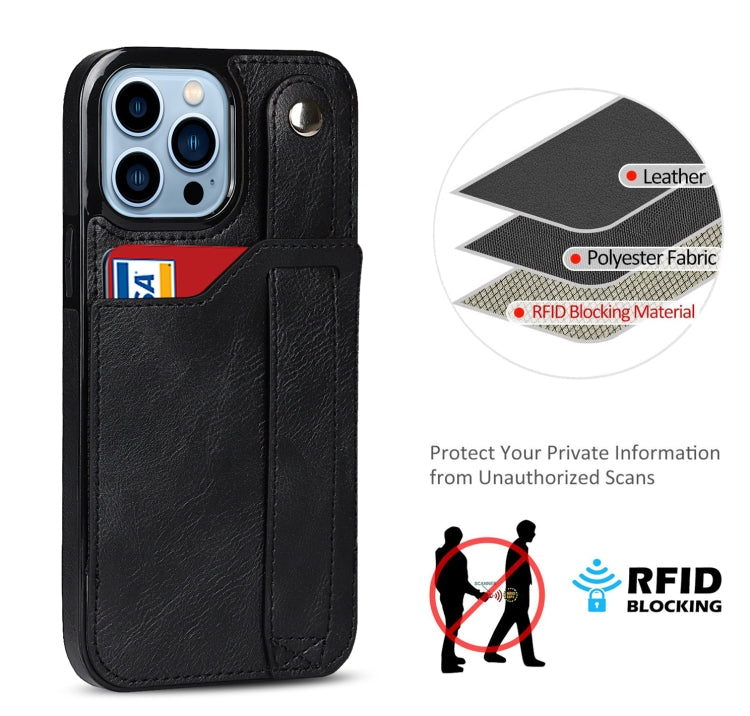 For iPhone 13 Pro Max Crazy Horse Texture Shockproof TPU + PU Leather Case with Card Slot & Wrist Strap Holder (Black) - iPhone 13 Pro Max Cases by buy2fix | Online Shopping UK | buy2fix