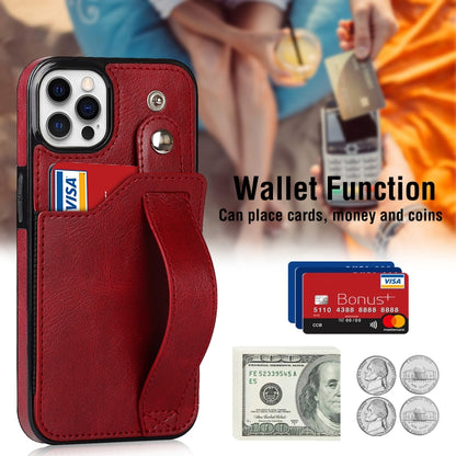 For iPhone 12 / 12 Pro Crazy Horse Texture Shockproof TPU + PU Leather Case with Card Slot & Wrist Strap Holder(Red) - iPhone 12 / 12 Pro Cases by buy2fix | Online Shopping UK | buy2fix