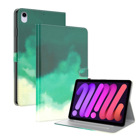 For iPad mini 6 Watercolor Pattern Skin Feel Magnetic Horizontal Flip PU Leather Tablet Case with Holder & Card Slots & Photo Frame(Cyan Green) - iPad mini 6 Cases by buy2fix | Online Shopping UK | buy2fix