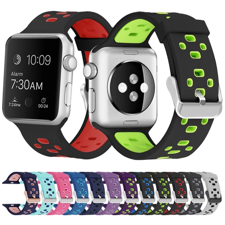 Square Hole Two-color Silicone Buckle Strap Watch Band For Apple Watch Series 9&8&7 41mm / SE 3&SE 2&6&SE&5&4 40mm / 3&2&1 38mm(Purple + Pink) - Watch Bands by buy2fix | Online Shopping UK | buy2fix