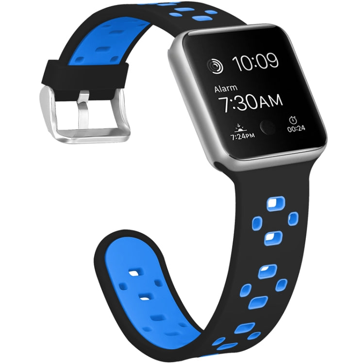 Square Hole Two-color Silicone Buckle Strap Watch Band For Apple Watch Ultra 49mm&Watch Ultra 2 49mm / Series 9&8&7 45mm / SE 3&SE 2&6&SE&5&4 44mm / 3&2&1 42mm(Black + Blue) - Watch Bands by buy2fix | Online Shopping UK | buy2fix