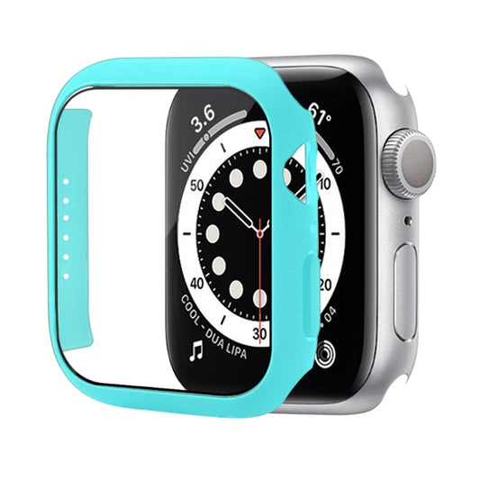 Shockproof PC Protective Case with Tempered Glass Film For Apple Watch Series 8 / 7 45mm(Single Cyan) - Watch Cases by buy2fix | Online Shopping UK | buy2fix
