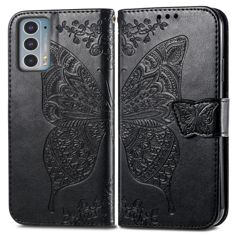 For Motorola Moto Edge 20 Butterfly Love Flower Embossed Horizontal Flip Leather Case with Holder & Card Slots & Wallet & Lanyard(Black) - Motorola Cases by buy2fix | Online Shopping UK | buy2fix