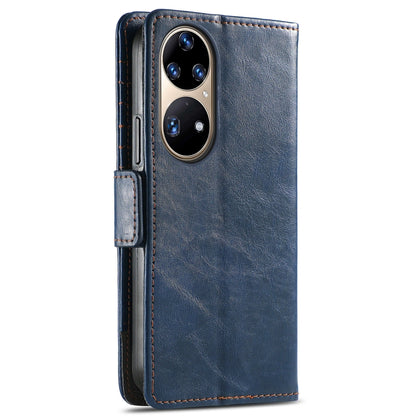 For Huawei P50 Pro CaseNeo Business Splicing Dual Magnetic Buckle Horizontal Flip PU Leather Case with Holder & Card Slots & Wallet(Blue) - Huawei Cases by buy2fix | Online Shopping UK | buy2fix