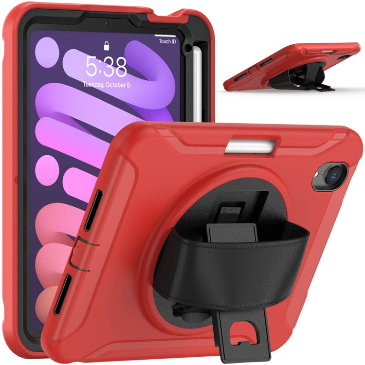 For iPad mini 6 360 Degree Rotation PC + TPU Protective Tablet Case with Holder & Hand-strap(Red) - iPad mini 6 Cases by buy2fix | Online Shopping UK | buy2fix