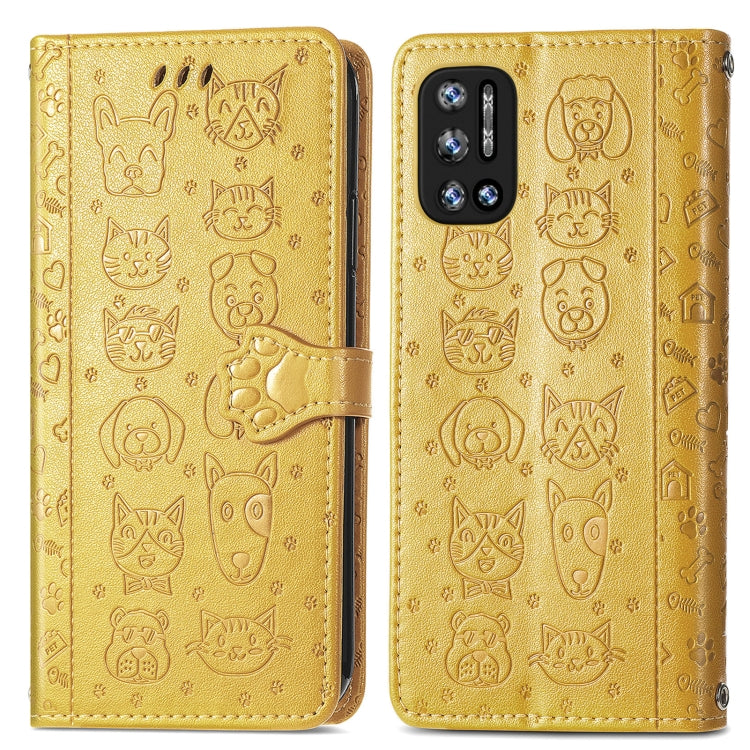 For Doogee N40 Pro Cat and Dog Embossed Horizontal Flip Phone Leather Case with Holder & Card Slot & Wallet & Lanyard(Yellow) - More Brand by buy2fix | Online Shopping UK | buy2fix