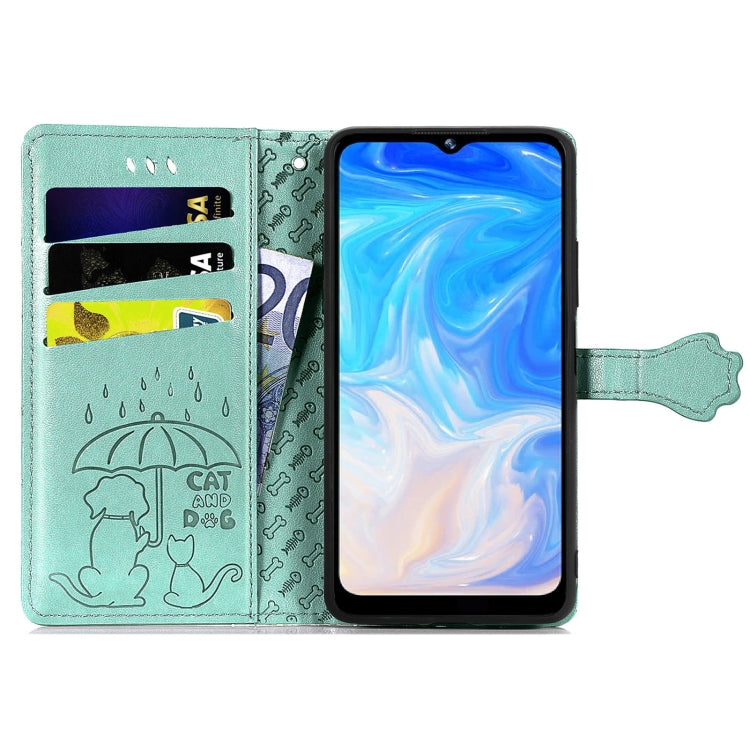 For Doogee N40 Pro Cat and Dog Embossed Horizontal Flip Phone Leather Case with Holder & Card Slot & Wallet & Lanyard(Green) - More Brand by buy2fix | Online Shopping UK | buy2fix