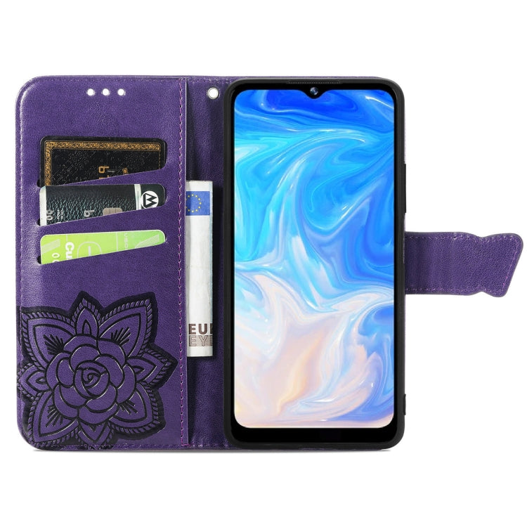 For DOOGEE N40 Pro Butterfly Love Flowers Embossed Horizontal Flip Leather Case with Holder & Card Slots & Wallet & Lanyard(Dark Purple) - More Brand by buy2fix | Online Shopping UK | buy2fix