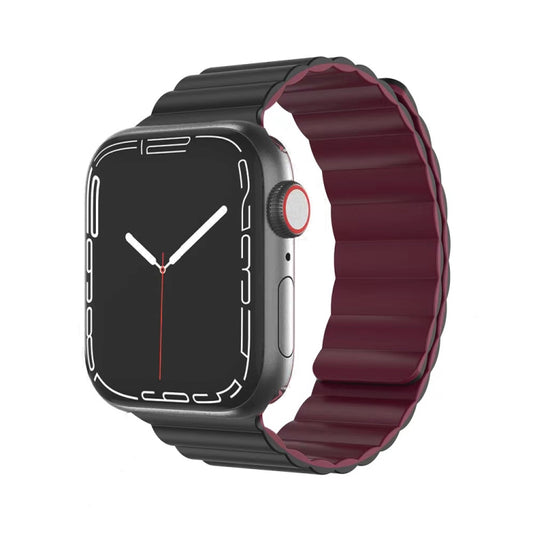 Mutural Moran Series Liquid Silicone Magnetic Strap Watch Band For Apple Watch Ultra 49mm&Watch Ultra 2 49mm / Series 9&8&7 45mm / SE 3&SE 2&6&SE&5&4 44mm / 3&2&1 42mm(Black + Wine Red) - Watch Bands by Mutural | Online Shopping UK | buy2fix