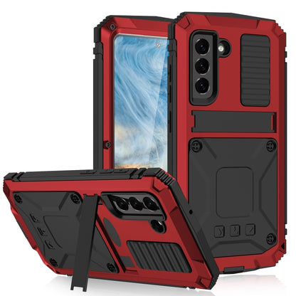 For Samsung Galaxy S21 FE R-JUST Rugged Phone Case with Holder(Red) - Galaxy Phone Cases by R-JUST | Online Shopping UK | buy2fix