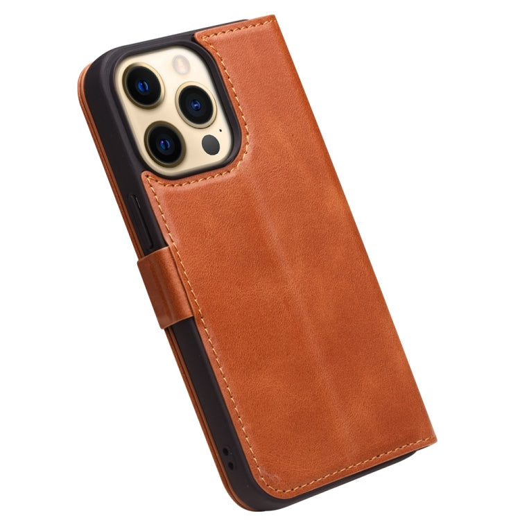 For iPhone 13 Pro Max QIALINO Magnetic Buckle Leather Phone Case (Brown) - iPhone 13 Pro Max Cases by QIALINO | Online Shopping UK | buy2fix