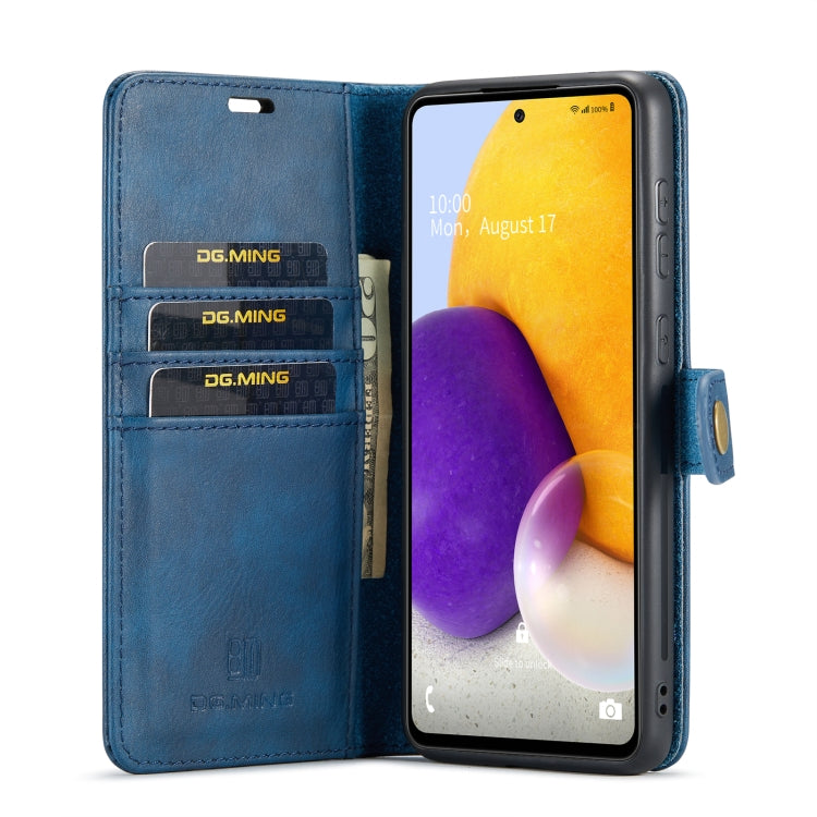 For Samsung Galaxy A73 5G DG.MING Crazy Horse Texture Detachable Magnetic Leather Phone Case(Blue) - Galaxy Phone Cases by DG.MING | Online Shopping UK | buy2fix