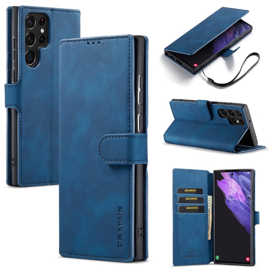 For Samsung Galaxy S22 Ultra DG.MING Retro Oil Side Horizontal Flip Leather Case with Holder & Card Slots & Wallet(Blue) - Galaxy S22 Ultra 5G Cases by DG.MING | Online Shopping UK | buy2fix