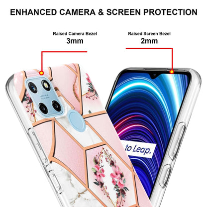 For OPPO Realme C21Y Splicing Marble Flower Pattern TPU Phone Case(Pink Flower) - Realme Cases by buy2fix | Online Shopping UK | buy2fix