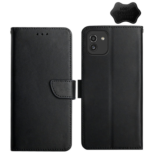 For Samsung Galaxy A03 164mm Genuine Leather Fingerprint-proof Horizontal Flip Phone Case(Black) - Galaxy Phone Cases by buy2fix | Online Shopping UK | buy2fix