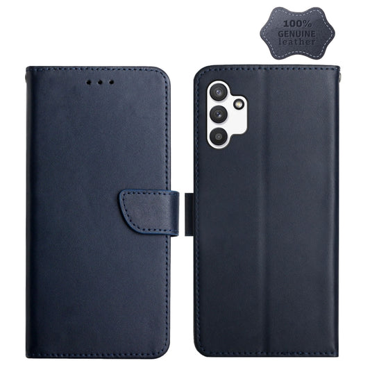 For Samsung Galaxy A13 Genuine Leather Fingerprint-proof Horizontal Flip Phone Case(Blue) - Galaxy Phone Cases by buy2fix | Online Shopping UK | buy2fix