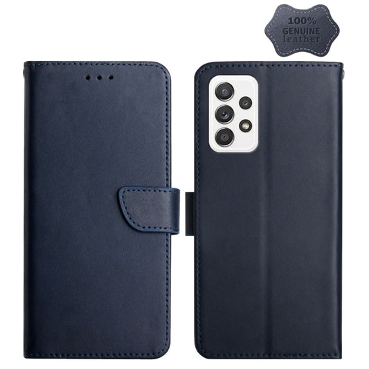 For Samsung Galaxy A23 Genuine Leather Fingerprint-proof Horizontal Flip Phone Case(Blue) - Galaxy Phone Cases by buy2fix | Online Shopping UK | buy2fix