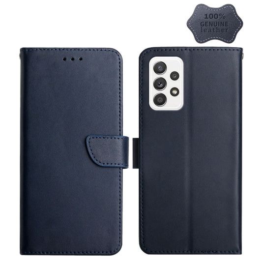 For Samsung Galaxy A33 5G Genuine Leather Fingerprint-proof Horizontal Flip Phone Case(Blue) - Galaxy Phone Cases by buy2fix | Online Shopping UK | buy2fix