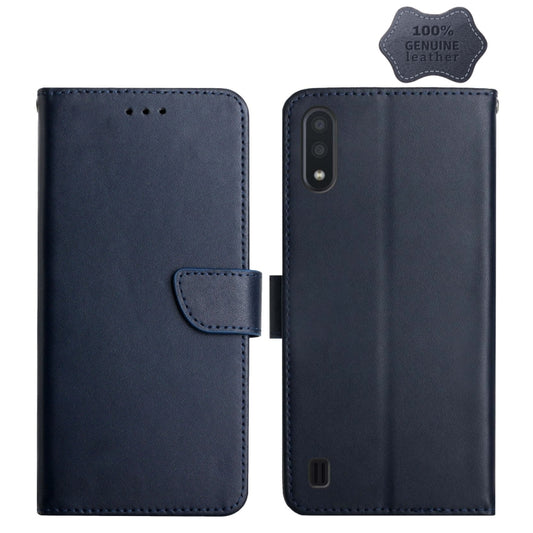 For Samsung Galaxy A01 Genuine Leather Fingerprint-proof Horizontal Flip Phone Case(Blue) - Galaxy Phone Cases by buy2fix | Online Shopping UK | buy2fix