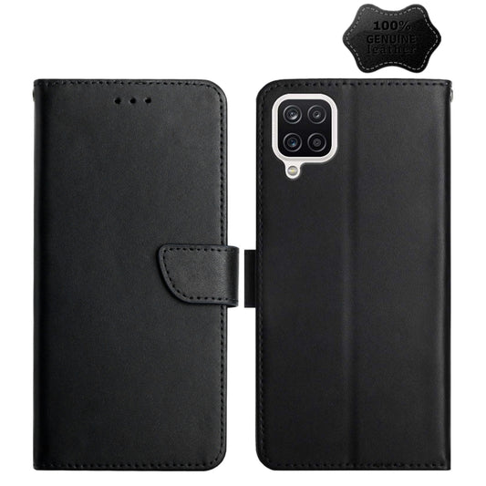 For Samsung Galaxy A12 Genuine Leather Fingerprint-proof Horizontal Flip Phone Case(Black) - Galaxy Phone Cases by buy2fix | Online Shopping UK | buy2fix