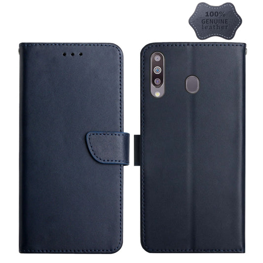 For Samsung Galaxy A20s Genuine Leather Fingerprint-proof Horizontal Flip Phone Case(Blue) - Galaxy Phone Cases by buy2fix | Online Shopping UK | buy2fix