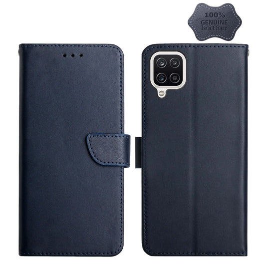 For Samsung Galaxy A22 Genuine Leather Fingerprint-proof Horizontal Flip Phone Case(Blue) - Galaxy Phone Cases by buy2fix | Online Shopping UK | buy2fix