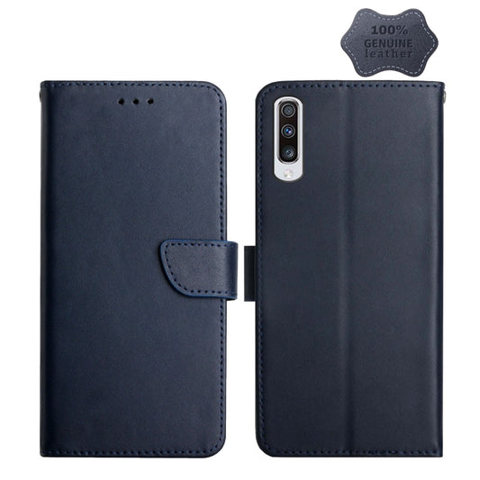 For Samsung Galaxy A50 Genuine Leather Fingerprint-proof Horizontal Flip Phone Case(Blue) - Galaxy Phone Cases by buy2fix | Online Shopping UK | buy2fix