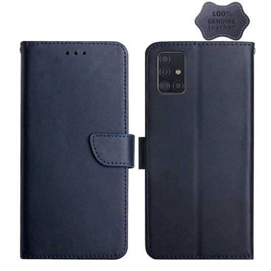 For Samsung Galaxy A51 5G Genuine Leather Fingerprint-proof Horizontal Flip Phone Case(Blue) - Galaxy Phone Cases by buy2fix | Online Shopping UK | buy2fix