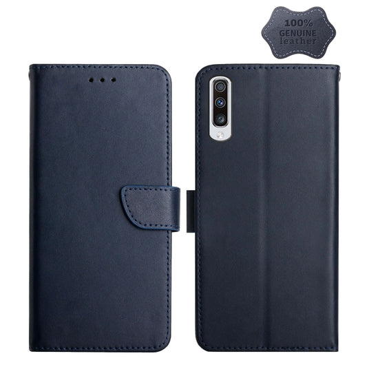 For Samsung Galaxy A70 Genuine Leather Fingerprint-proof Horizontal Flip Phone Case(Blue) - Galaxy Phone Cases by buy2fix | Online Shopping UK | buy2fix