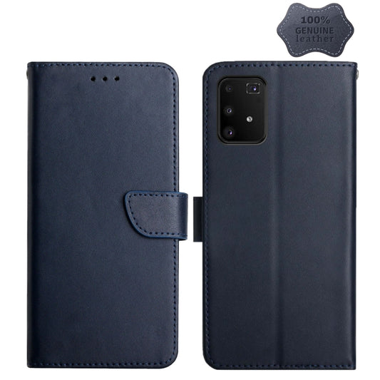 For Samsung Galaxy A91 Genuine Leather Fingerprint-proof Horizontal Flip Phone Case(Blue) - Galaxy Phone Cases by buy2fix | Online Shopping UK | buy2fix