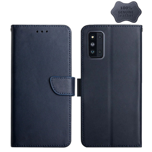 For Samsung Galaxy F52 5G Genuine Leather Fingerprint-proof Horizontal Flip Phone Case(Blue) - Galaxy Phone Cases by buy2fix | Online Shopping UK | buy2fix