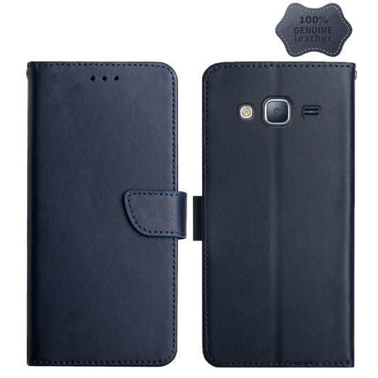 For Samsung Galaxy J2 Prime Genuine Leather Fingerprint-proof Horizontal Flip Phone Case(Blue) - Galaxy Phone Cases by buy2fix | Online Shopping UK | buy2fix