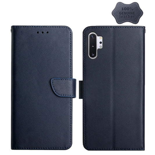 For Samsung Galaxy Note10+ Genuine Leather Fingerprint-proof Horizontal Flip Phone Case(Blue) - Galaxy Phone Cases by buy2fix | Online Shopping UK | buy2fix