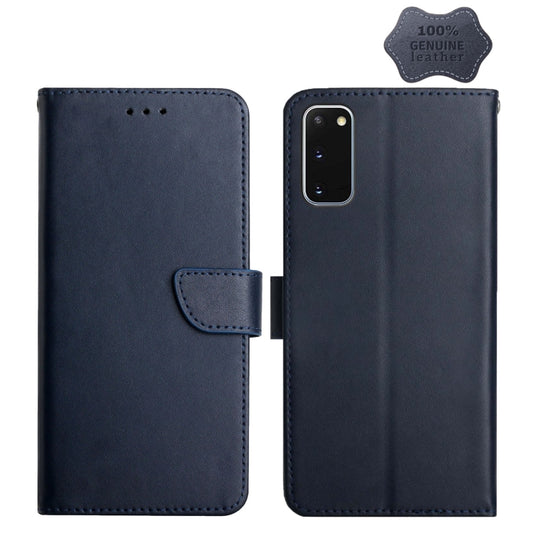 For Samsung Galaxy S20 Genuine Leather Fingerprint-proof Horizontal Flip Phone Case(Blue) - Galaxy Phone Cases by buy2fix | Online Shopping UK | buy2fix