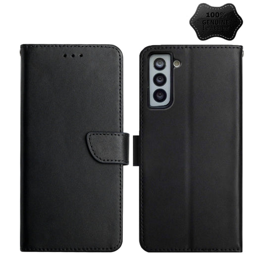 For Samsung Galaxy S21 FE 5G Genuine Leather Fingerprint-proof Horizontal Flip Phone Case(Black) - Galaxy Phone Cases by buy2fix | Online Shopping UK | buy2fix