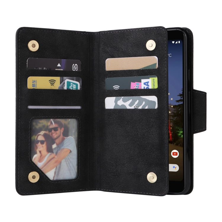 For Google Pixel 3A Rivet Buckle 9 Cards Three Fold Leather Phone Case(Black) - Google Cases by buy2fix | Online Shopping UK | buy2fix