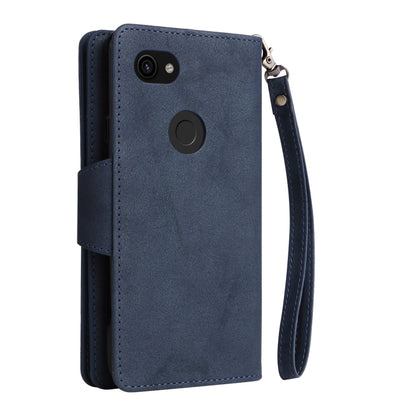 For Google Pixel 3A Rivet Buckle 9 Cards Three Fold Leather Phone Case(Blue) - Google Cases by buy2fix | Online Shopping UK | buy2fix