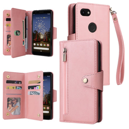 For Google Pixel 3A Rivet Buckle 9 Cards Three Fold Leather Phone Case(Rose Gold) - Google Cases by buy2fix | Online Shopping UK | buy2fix