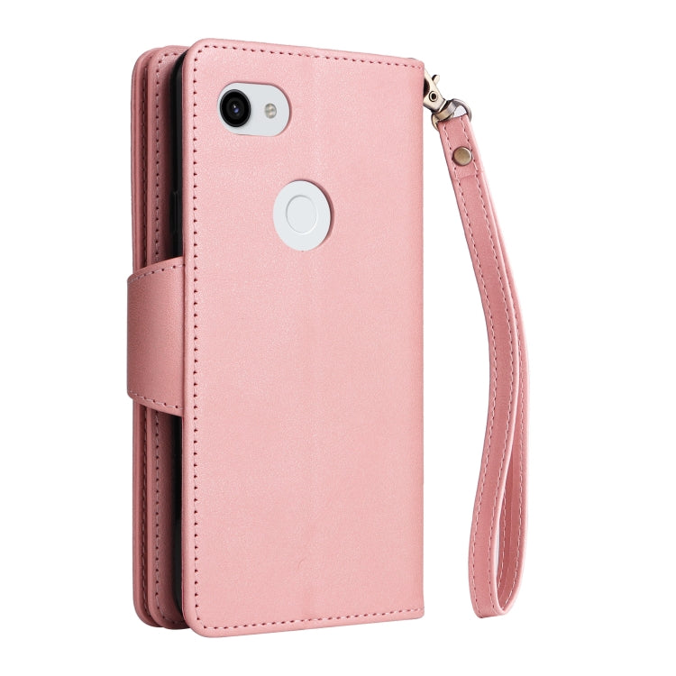 For Google Pixel 3A XL Rivet Buckle 9 Cards Three Fold Leather Phone Case(Rose Gold) - Google Cases by buy2fix | Online Shopping UK | buy2fix