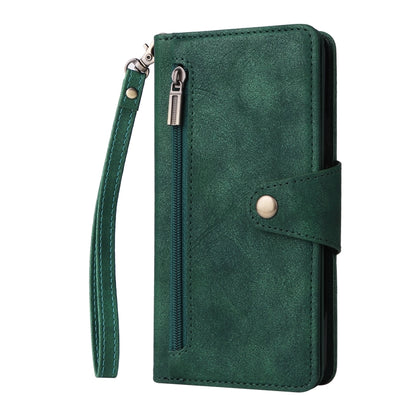 For Google Pixel 3A XL Rivet Buckle 9 Cards Three Fold Leather Phone Case(Green) - Google Cases by buy2fix | Online Shopping UK | buy2fix