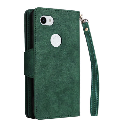 For Google Pixel 3A XL Rivet Buckle 9 Cards Three Fold Leather Phone Case(Green) - Google Cases by buy2fix | Online Shopping UK | buy2fix