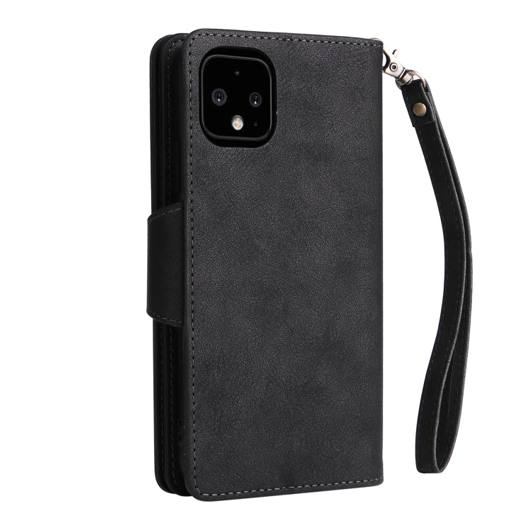 For Google Pixel 4 XL Rivet Buckle 9 Cards Three Fold Leather Phone Case(Black) - Google Cases by buy2fix | Online Shopping UK | buy2fix