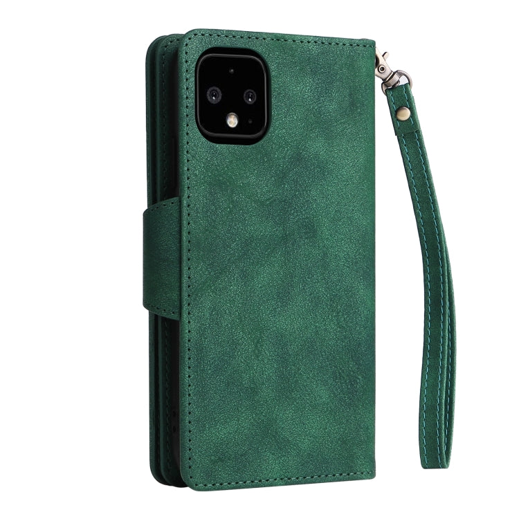 For Google Pixel 4 XL Rivet Buckle 9 Cards Three Fold Leather Phone Case(Green) - Google Cases by buy2fix | Online Shopping UK | buy2fix