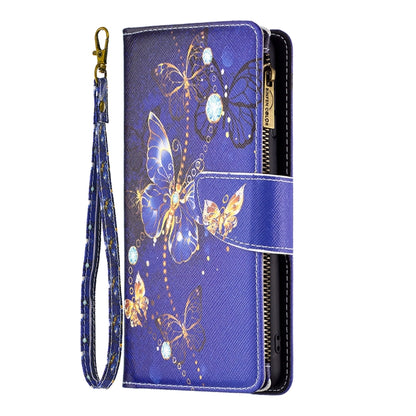 For OPPO Reno7 5G Global Colored Drawing Pattern Zipper Horizontal Flip Phone Leather Case(Purple Butterfly) - OPPO Cases by buy2fix | Online Shopping UK | buy2fix