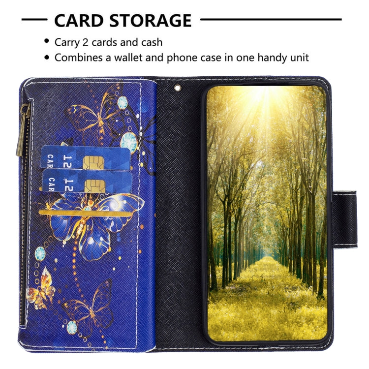 For OPPO Reno7 5G Global Colored Drawing Pattern Zipper Horizontal Flip Phone Leather Case(Purple Butterfly) - OPPO Cases by buy2fix | Online Shopping UK | buy2fix