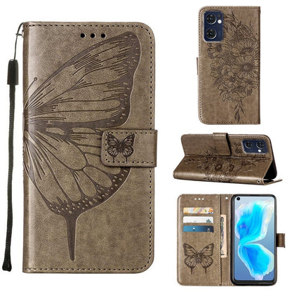 For OPPO Reno7 5G Global/Find X5 Lite Embossed Butterfly Leather Phone Case(Grey) - OPPO Cases by buy2fix | Online Shopping UK | buy2fix