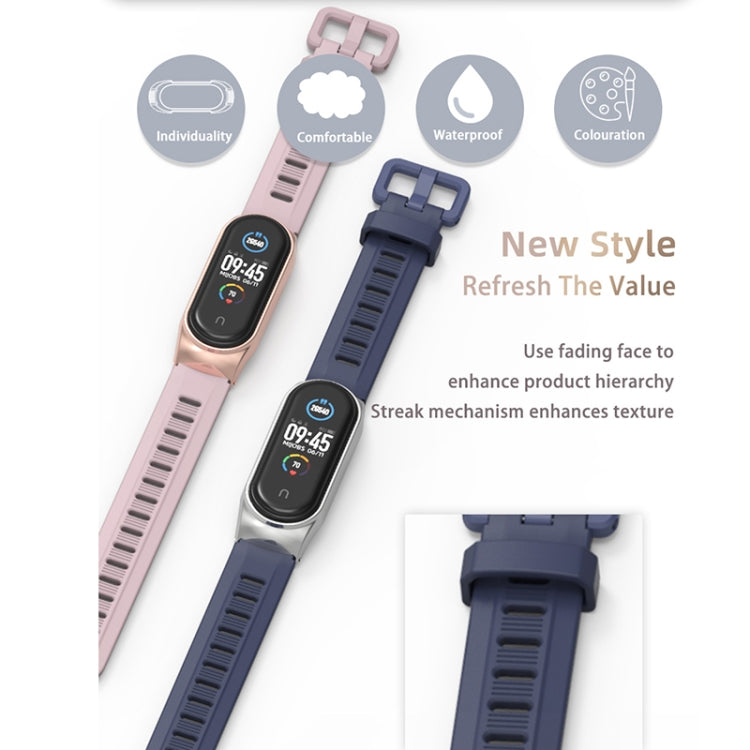 For Xiaomi Mi Band 6 / 5 / 4 / 3 Mijobs Flat Hole Silicone Watch Band, Style:CS Case(Midnight Blue+Silver) - Watch Bands by MIJOBS | Online Shopping UK | buy2fix