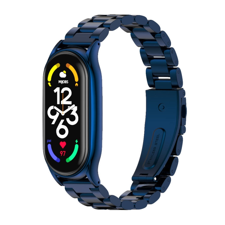 For Xiaomi Mi Band 7 / 7 NFC MIJOBS Three-Bead Metal Plus Stainless Steel Watch Band(Blue) - Watch Bands by MIJOBS | Online Shopping UK | buy2fix