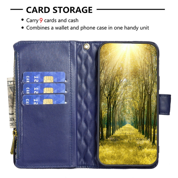 For OPPO Find X5 Lite / Reno7 5G Diamond Lattice Zipper Wallet Leather Flip Phone Case(Blue) - OPPO Cases by buy2fix | Online Shopping UK | buy2fix